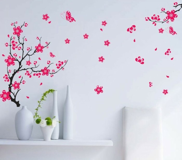 интересни-wanddeko-идеи-розови флорални фигури на най-стена
