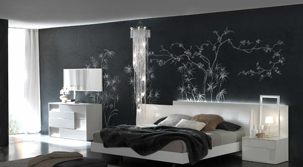 Италианска спалня Модерна-тъмна стена дизайн