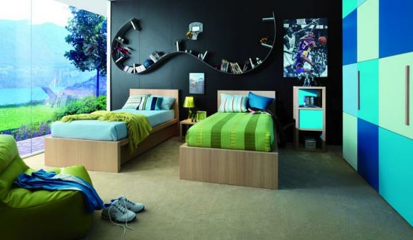 set-πράσινο και μπλε υπνοδωμάτιο νεολαίας
