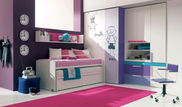 dormitorio juvenil configuración de color de rosa de alfombras