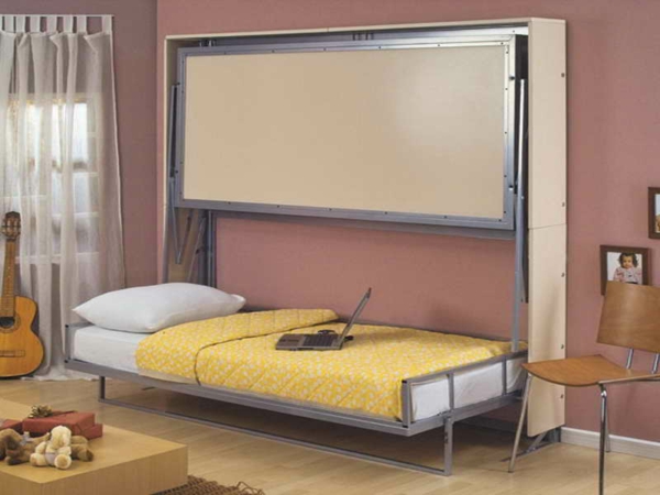 spavaća soba za mlade s ormar-krevetom-žuto-mehanism