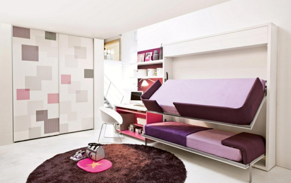 chambre jeunesse avec placard lit-violet