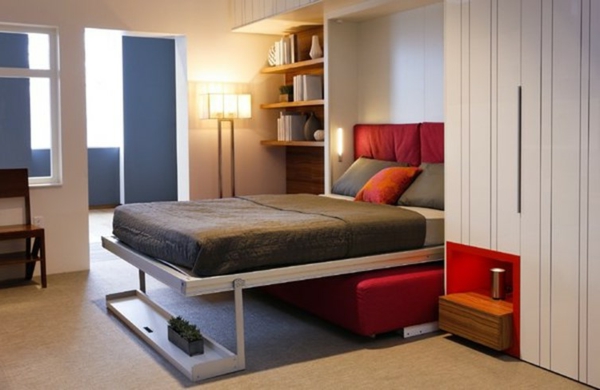 chambre jeunesse avec placard lit-rouge-bleu