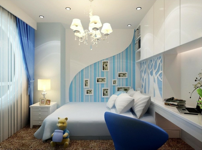 spavaća soba za mlade boje-ideje-zidna boja svijetlo plava-zanimljivo-dnevni boravak dizajn