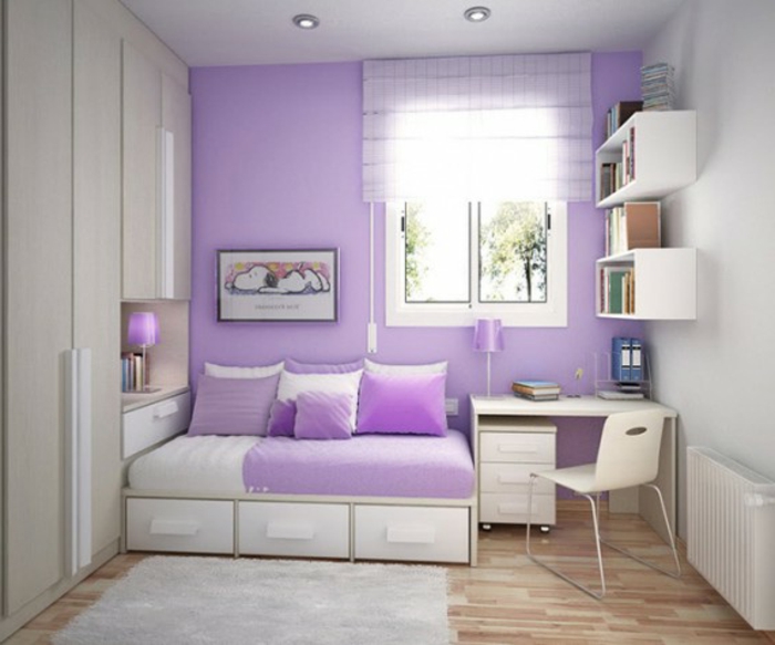 spavaća soba za mlade boje-ideje-zidna boja lavande