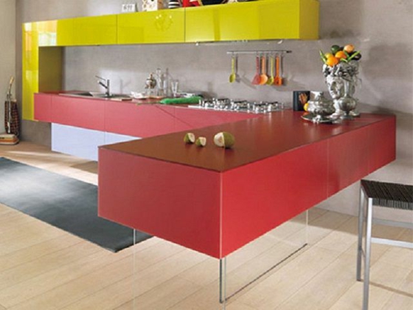 piros és sárga szín a konyha számára - modern színséma