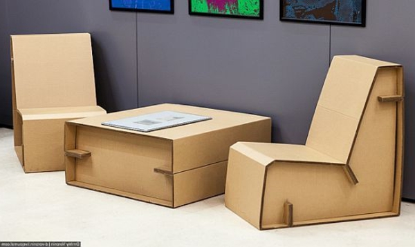 cartón-cartón de cartón-muebles-sillas-y-tabla-de-cartón