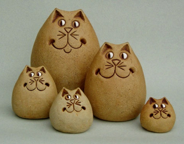 котка фигурки-на-керамични семейство