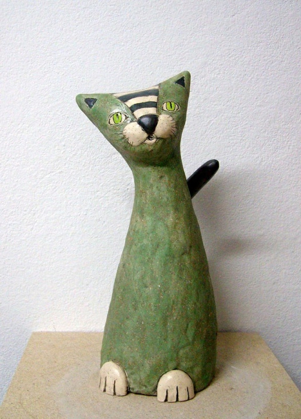 φιγούρες-of-κεραμικού-πράσινο γάτα