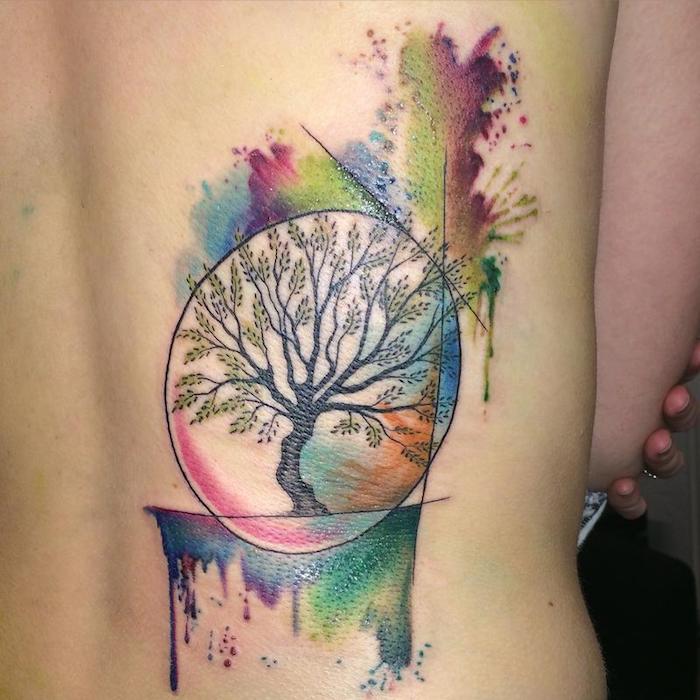 акварелна татуировка с геометричен образец в татуировото дърво на живота