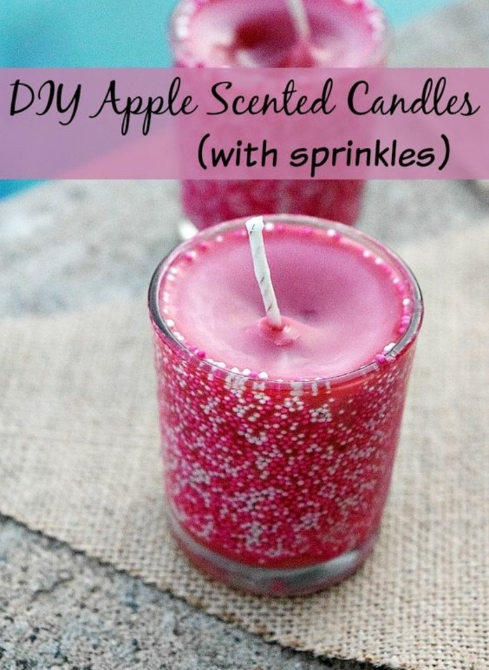 napraviti sami svijeće - ronde, ružičasta diy svijeća s sprinkles