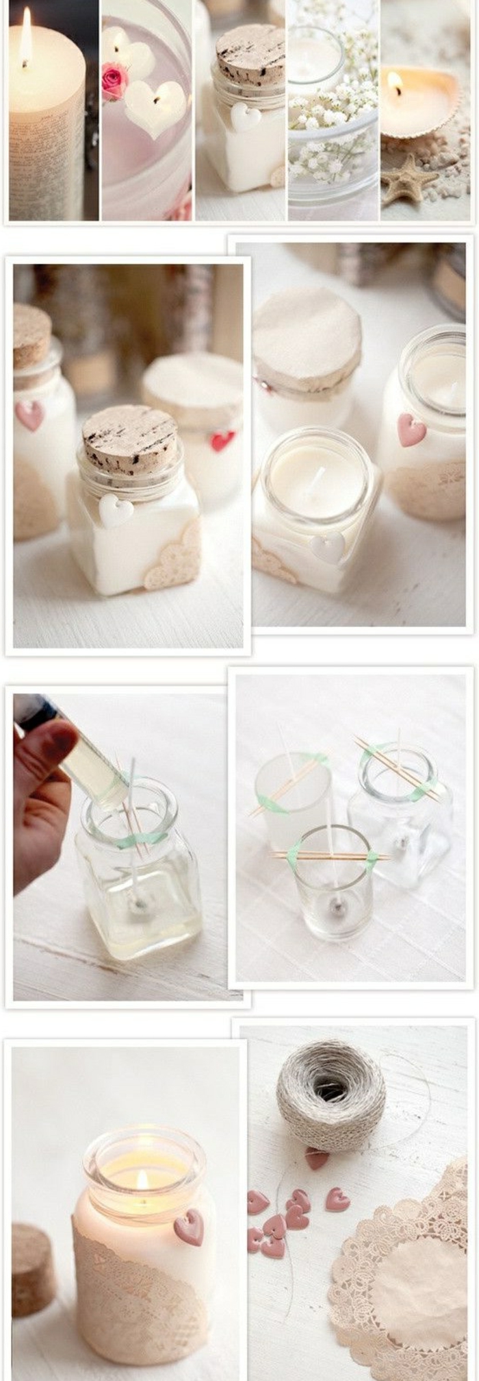 hermoso recipiente de vidrio con velas de bricolaje blanco