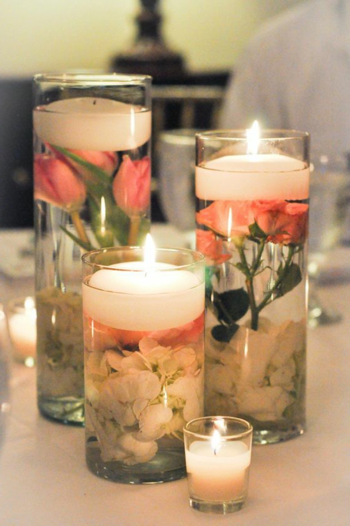 Diy velas de gel con flores, rosas, hermosa decoración de la mesa
