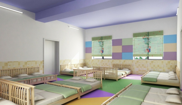 детска градина-интериор-много легла-In-обикновен цвят