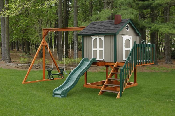 aire de jeux pour enfants-le-jardin-balançoire et toboggan