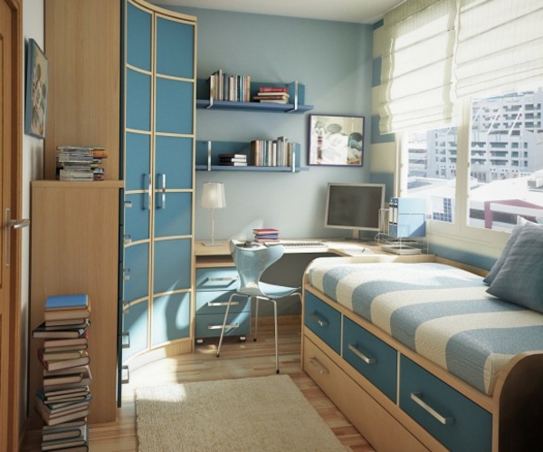 sininen ja ockra väri lapsille huone