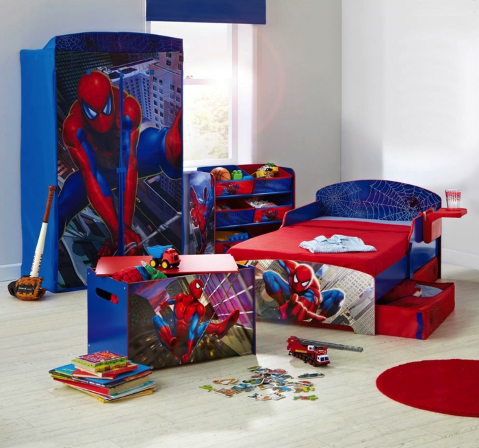 ילדים, רעיונות, חבר 'ה, ספיידרמן, מיטה, ארון, כחול, ארון Foto מיטה אדומה, reter, שטיח