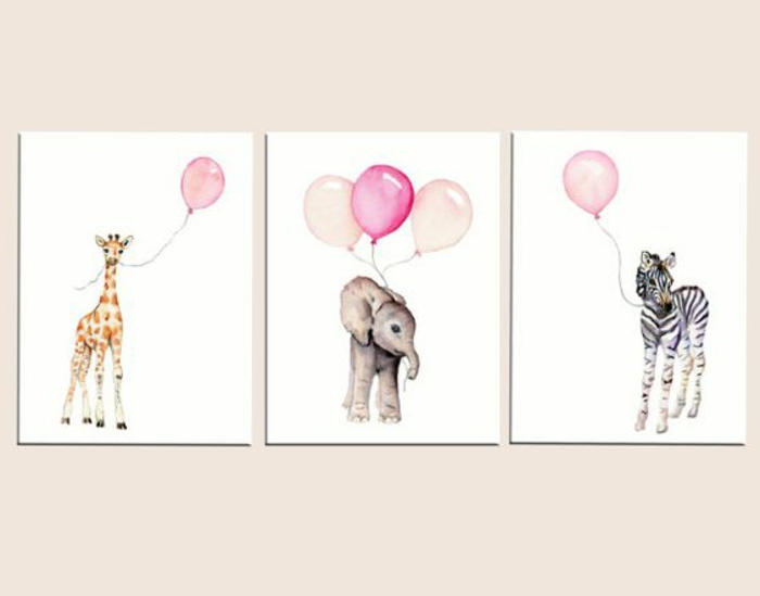 dječja soba dizajn zid dekor za dječju djevojku žirafa slon zebra s balonima šarene slike