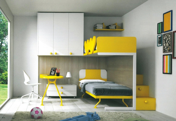 ילד, עיצוב, לבן, רהיטים, צהוב, ריהוט, מיטה, צהוב, אפור, הרבה, צבעוני, תמונות, מדרגות