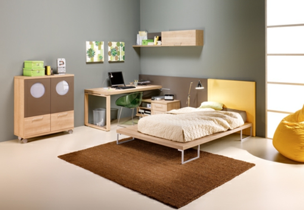 alfombra de gabinete de madera de pared gris en la habitación de los niños modernos