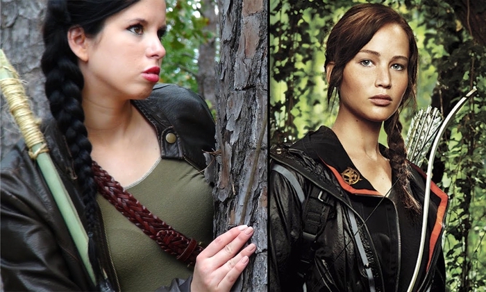 Nahkatakki ja vihreä pusero Katniss Everdeenin - lapsuuden sankaripukujen muuttamiseksi