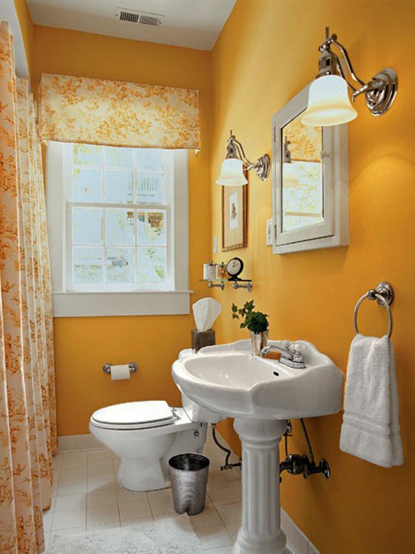 μικρό-μπάνιο-σχέδιο-πορτοκαλί τοίχο - άνετα σχεδιασμένο