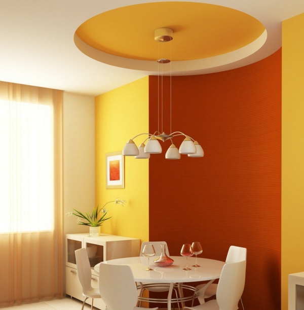 μικρό χώρο-set-τραπεζαρία-με-πορτοκαλί-τοίχους