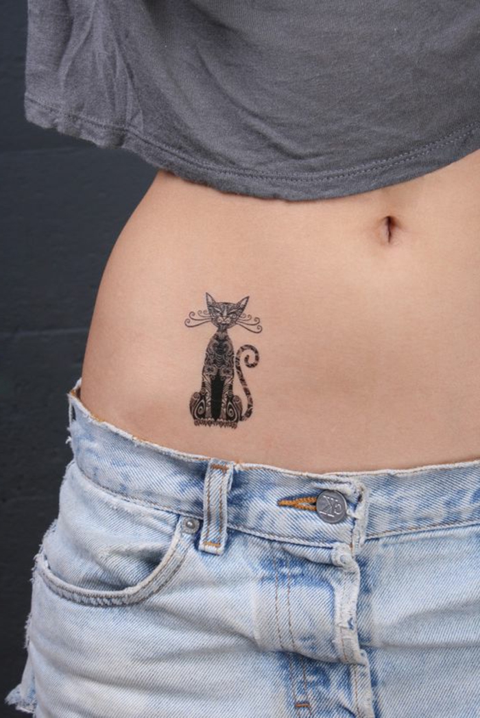 татуировка шаблони женски точност боядисани котка на стомаха изкуствена татуировка на котка животински дънки риза
