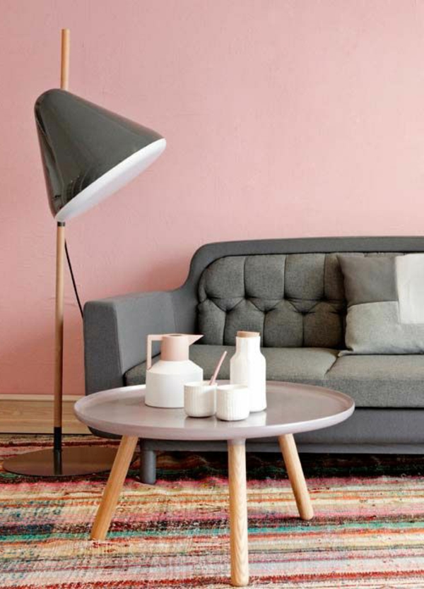 малки кръгла маса с цвят на килим-wohnideen-хол -Ideas стена боя-дневна стена дизайн хол