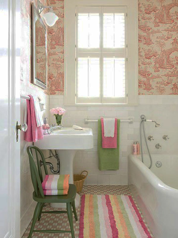μικρή μόδα-μπάνιο-ροδάκινο-χρώμα - όμορφη ταπετσαρία