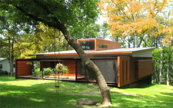 малка къща-изграждане-с-красиво-зелена среда - плосък покрив