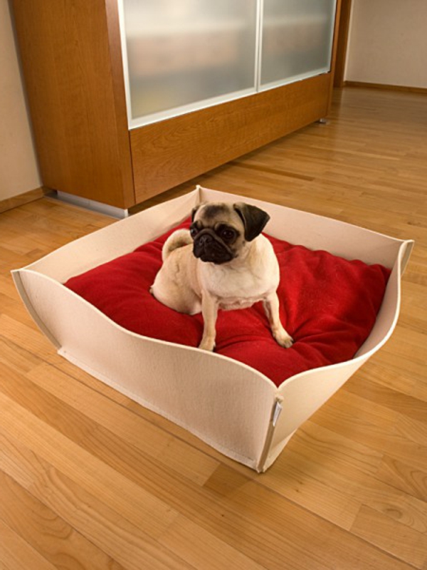 cómoda para el perro-cama ortopédica-cama-con-alfombra roja-gabinete de madera