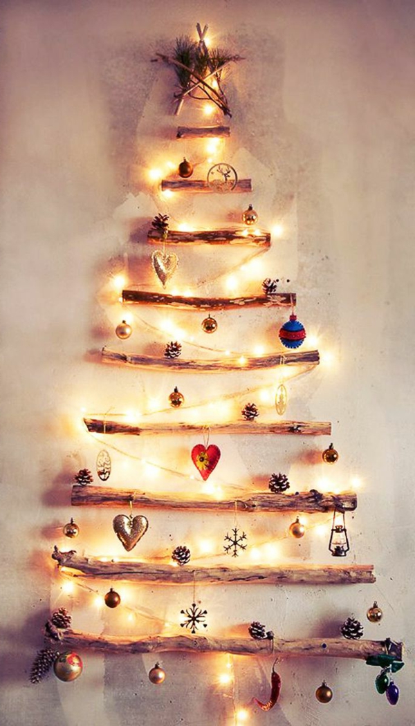 Decoración creativa árbol de Navidad ramas de madera