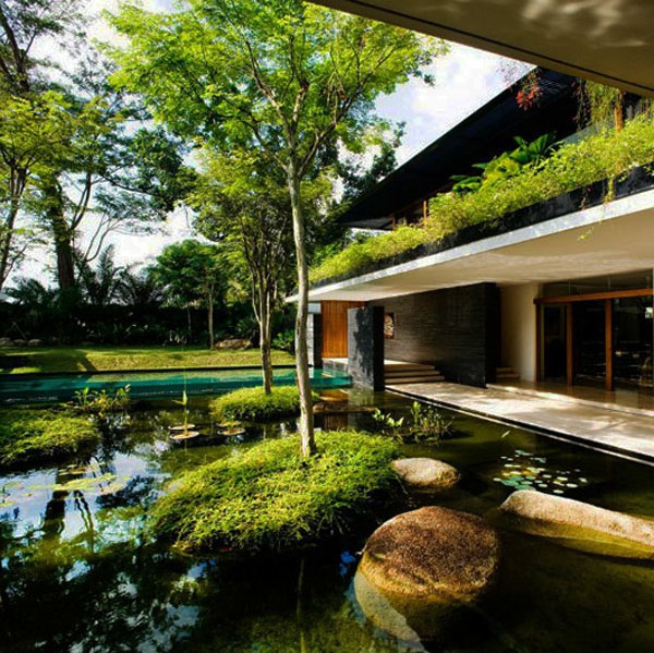 grandes áreas verdes para un jardín de mansión super moderno