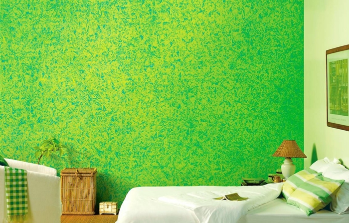 Creative стена дизайн, опаковане техника, спалня, зелени, стени боя, идеи и инструкции