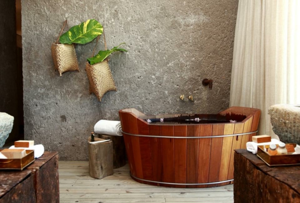 المبدع الخشبية تصميم الحمام-جدار الحجر