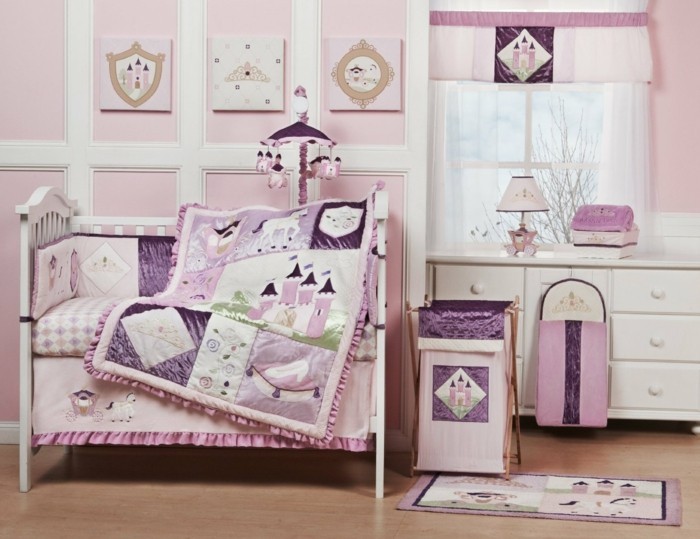creativo-modelo-habitación recién nacido-rosa-hermosa ropa de cama-bebé-cuna