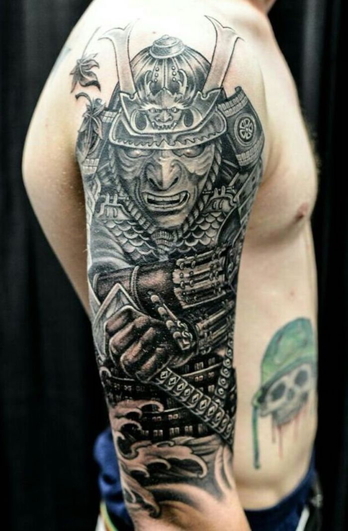 Japanski ratnik, lubanja, maska, kaciga, japanska tetovaža