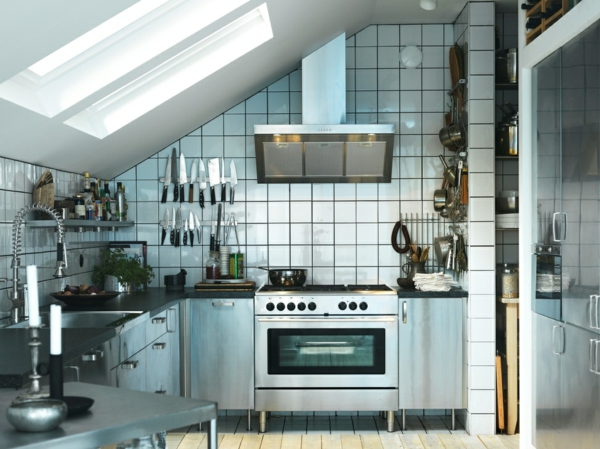 konyha-modern kialakítású rozsdamentes acél munkafelület - lakás felállítása
