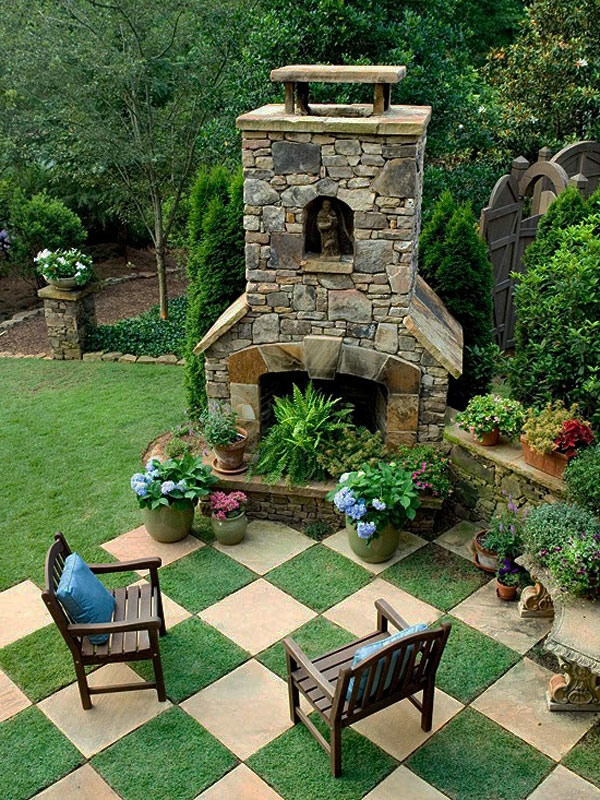 una buena idea para el jardín - chimenea de piedra de lujo