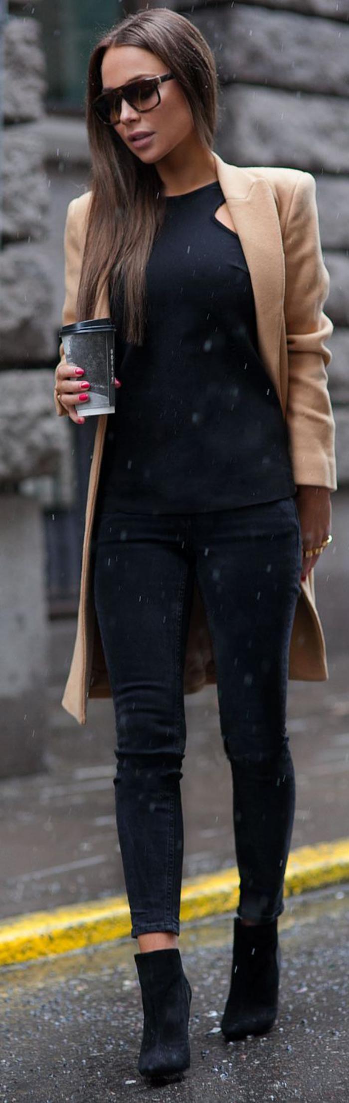 Long-зима карамел палто цвят-черен-рокля-стилен и елегантен