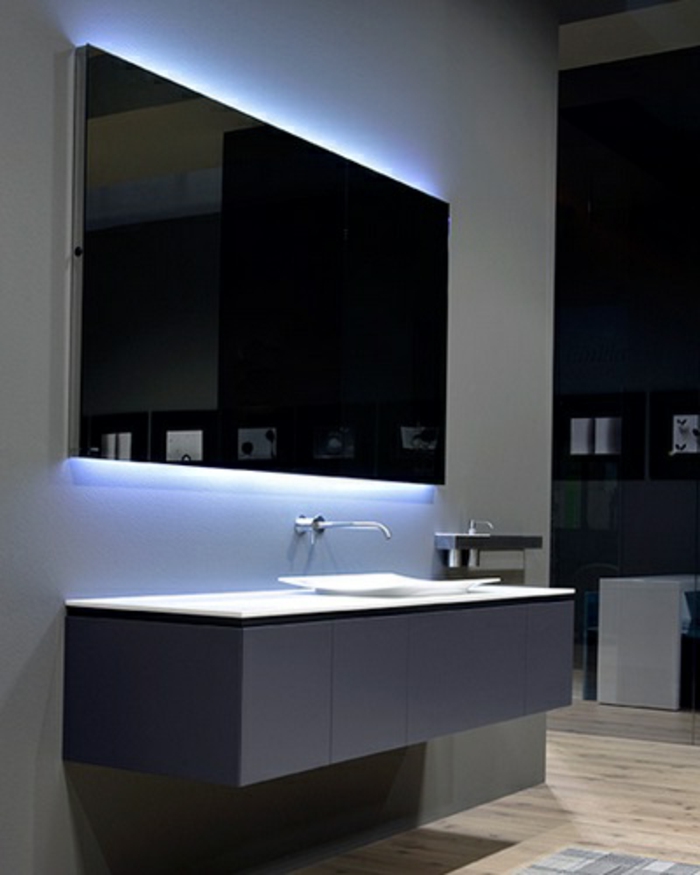 led indirekt világítás-fekete fürdő szekrény