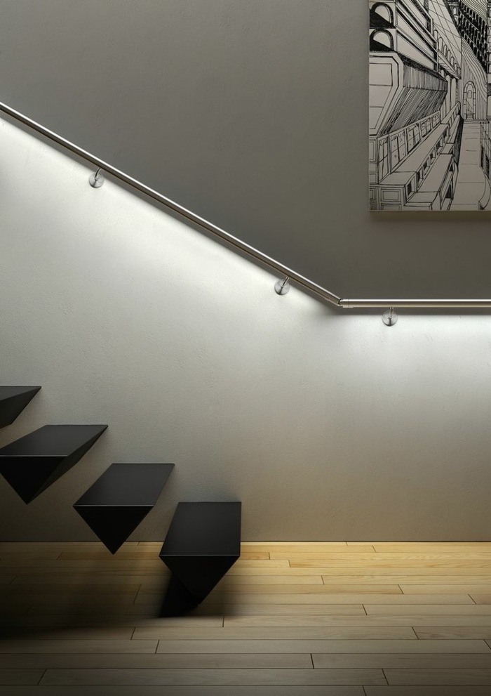 led világítás lépcső eredeti-és modern tervezésű