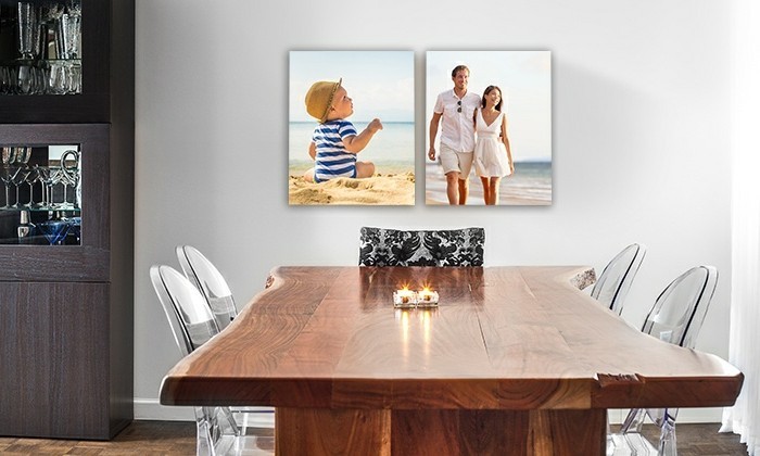 leinwanddruck-foto kolaž-obitelj-beba-drvo stol-svijeće-blagovaonica