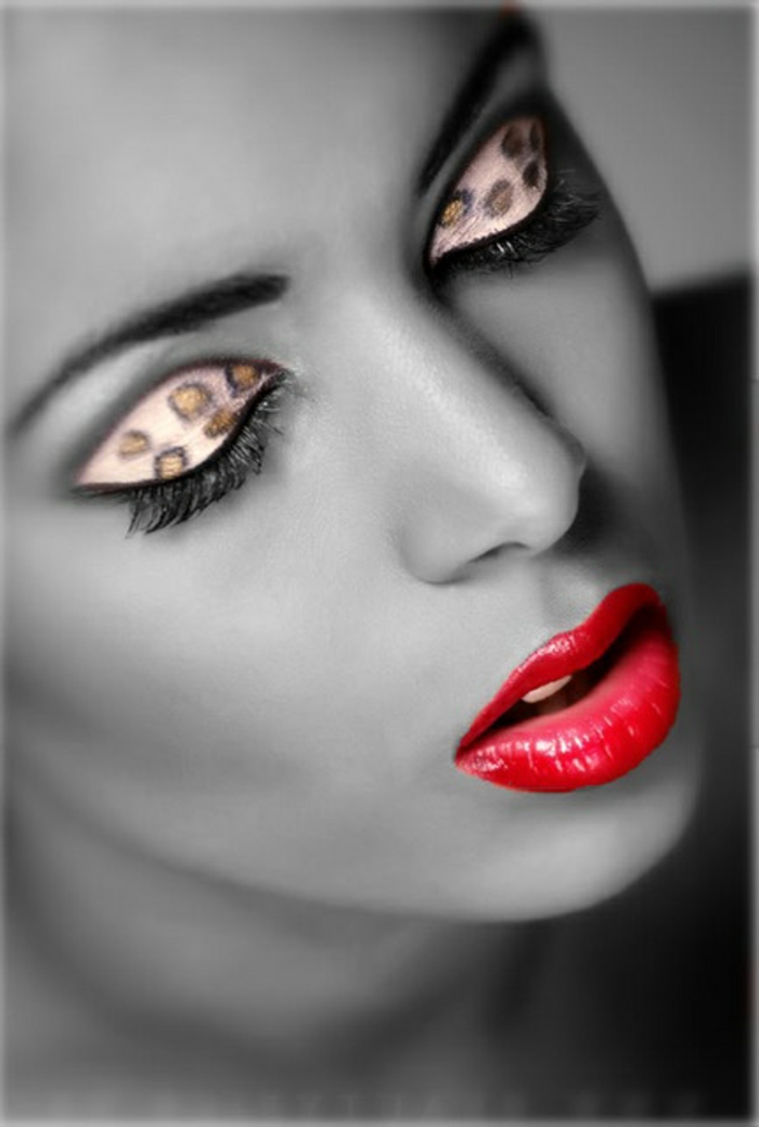 λεοπάρδαλη πρόσωπο make-up φλας-χρώμα-από-τα χείλη