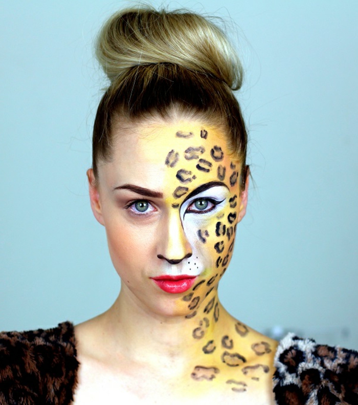 Leopard face-meikki-kunnianhimoinen-hiukset kaunis-nainen