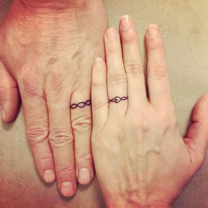 tetovažne ideje za parove, vjenčane prstene, prst tetovaže za supružnika