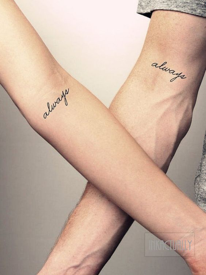 liebestatto, tatto ideje za parove, uvijek-uvijek, male ruke tetovaže za partnere