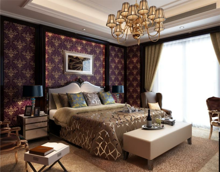 púrpura-Papel-aristocrática del dormitorio