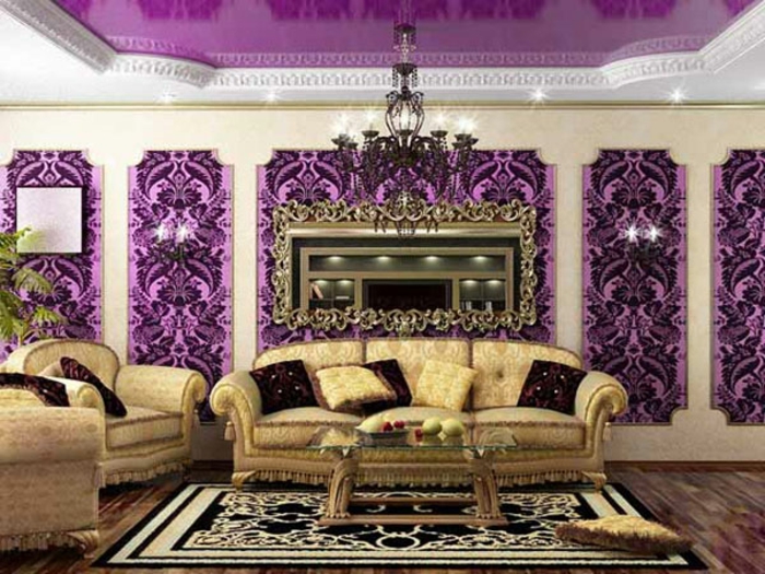 lila-tapéta vonzó nappali-